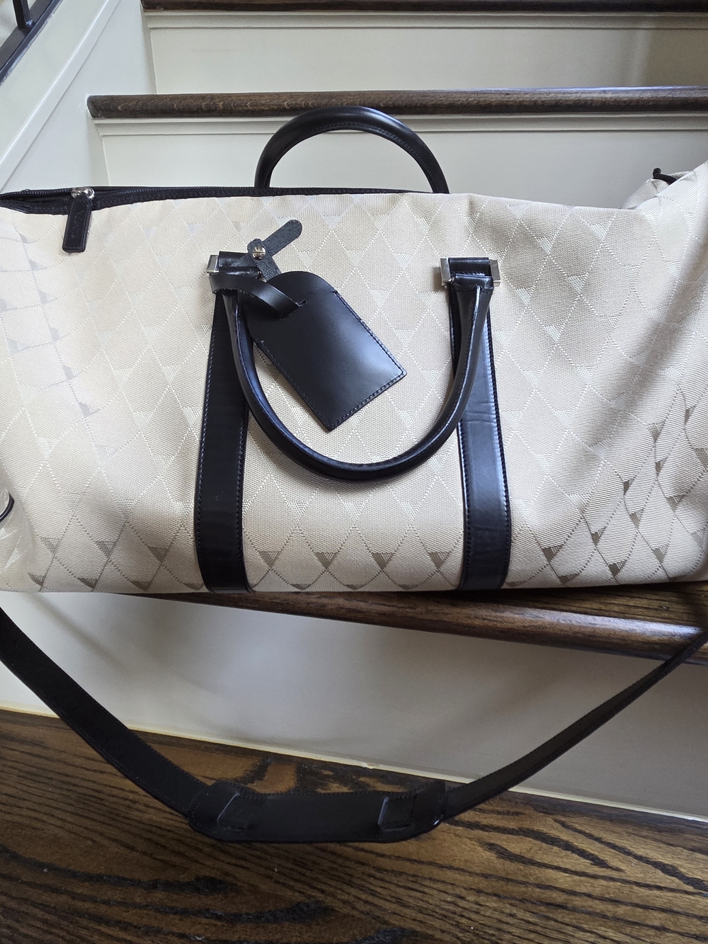 Valextra Beige Canvas Travel Bag with Black Leather Trim